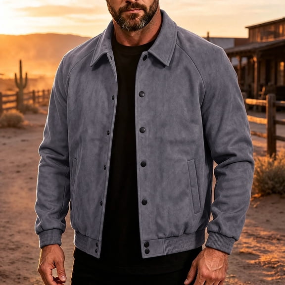 Xdegoge Mens Suede Leather Bomber Jacket Vintage Snap Button Up Motorcyle Coat Casual Fall Lightweight Everyday Outerwear