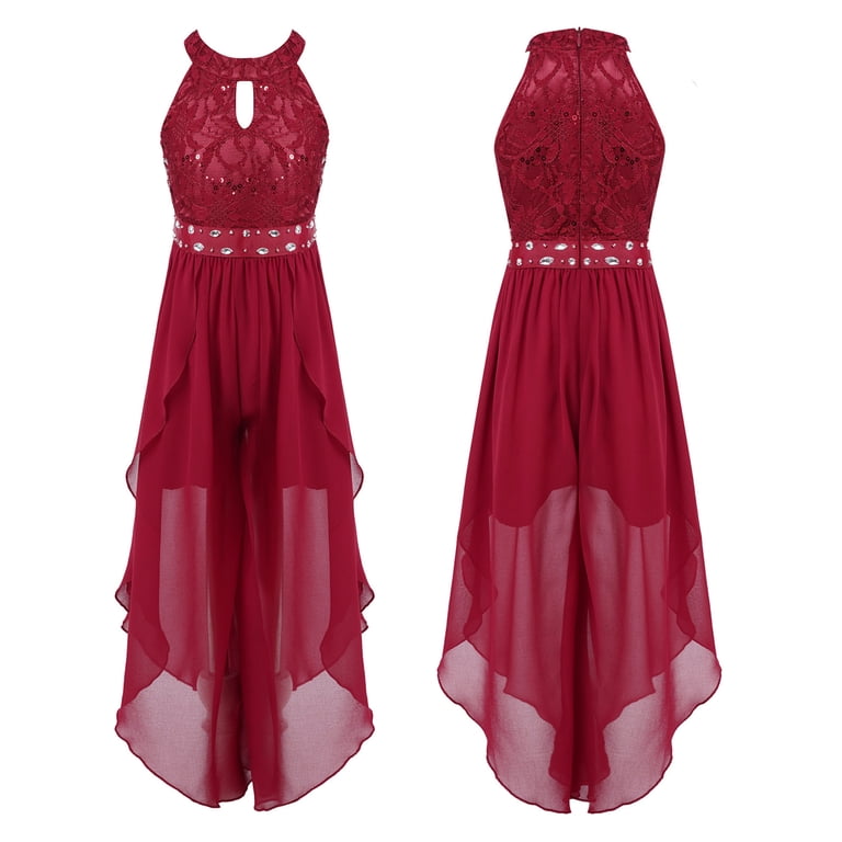 TiaoBug Junior Big Girls High Low Dance Romper Dress Ruffle Chiffon Lace  Wedding Prom Gown - Walmart.com