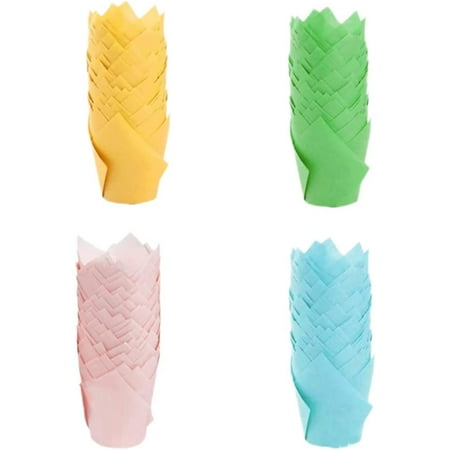 Tulip Cupcake Liners - 400-Pack Cupcake Wrappers Muffin Paper Baking Cups – 4 Assorted Pastel Colors Standard Size 2" Diameter Cupcake Liners.