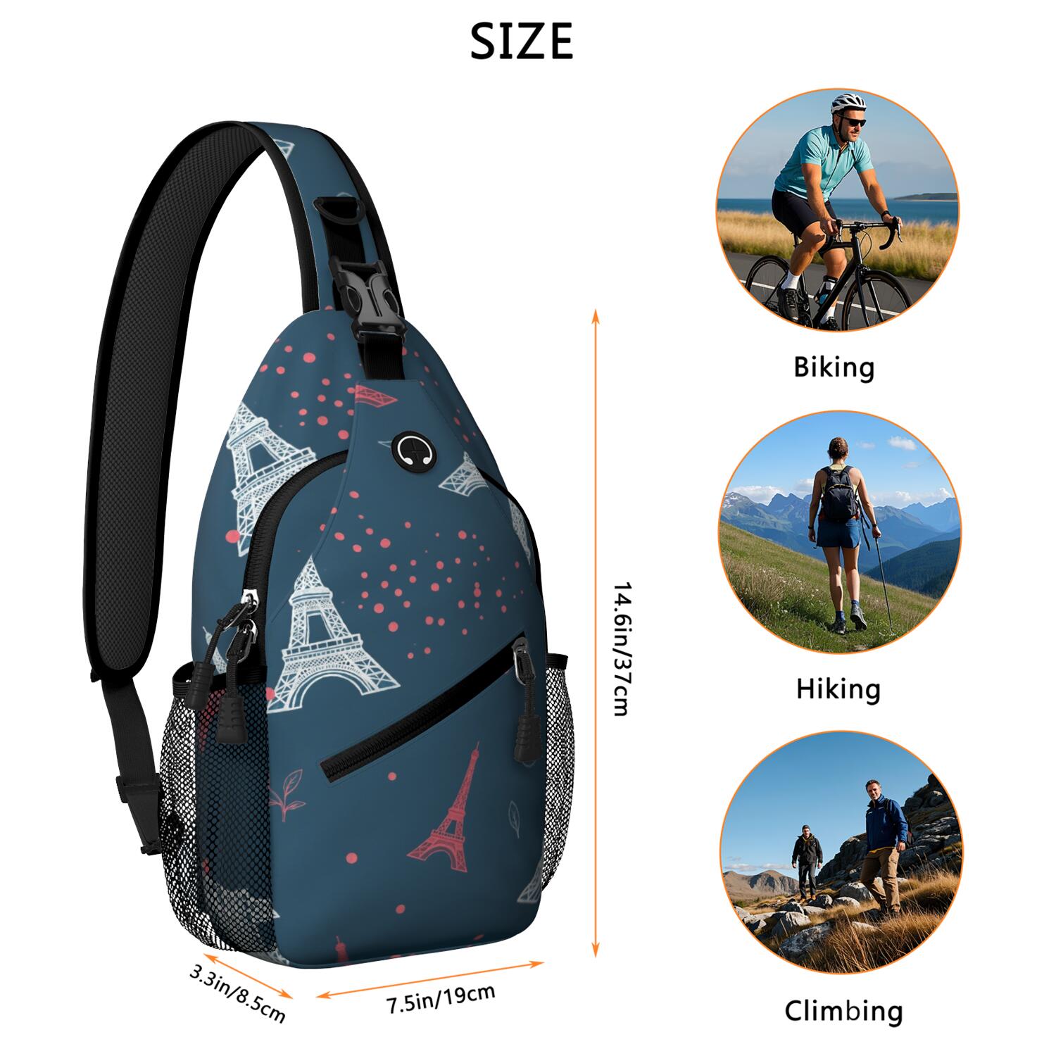 Eiffel Tower Sling Backpack for Women Men Travel Sling Bag Chest Bag for Traveling Office Shoulder Bag Gym Sports Travel Hiking Daypack