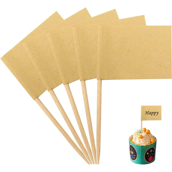 100PCS Party Food Labels for Buffet, Blank Toothpick Flags Cocktail Sticks Food Flags for Buffets to Write On, Cupcake Toppers Cheese Labels
