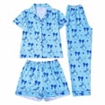 thumbnail image 4 of JAJAHO 3 Piece Girls Pajama Sets Striped Bow Print Long Pants With Shorts Sleepwear Button Down PJs 8-12 Years, 4 of 4