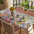 thumbnail image 3 of Blue Purple Gnomes Table Cloths for 4 Foot Rectangle Tables, Spring Vintage Hydrangea Flower Leaf Patio Waterproof Elastic Fitted Tablecloths, Washable Rectangular Table Cover for Camping, 3 of 8