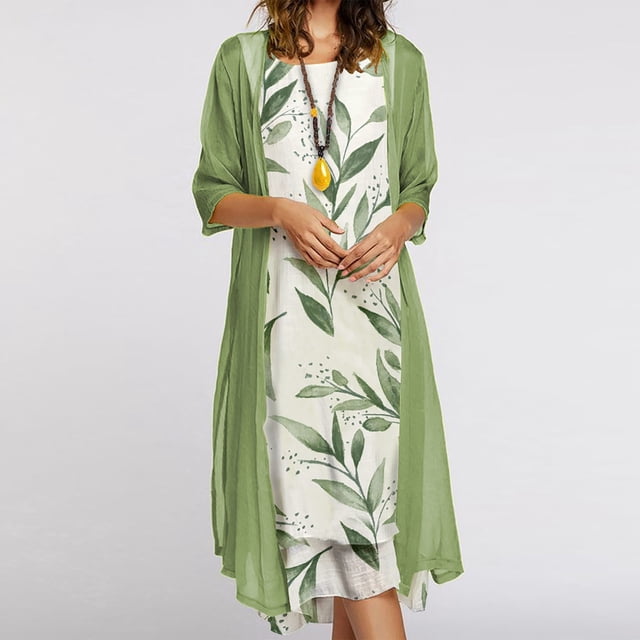 TIMIFIS Women Maxi Dress Floral Print Flowy Irregular Hem Sleeveless Dress with Long Jacket 2 Piece Set Wedding Guest