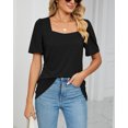 thumbnail image 2 of SHIBEVER Women T-Shirts Summer Tops Short Sleeve Square Collar Tunic Tops Solid Color loose Shirts Knitted Top Blouses Black M, 2 of 4