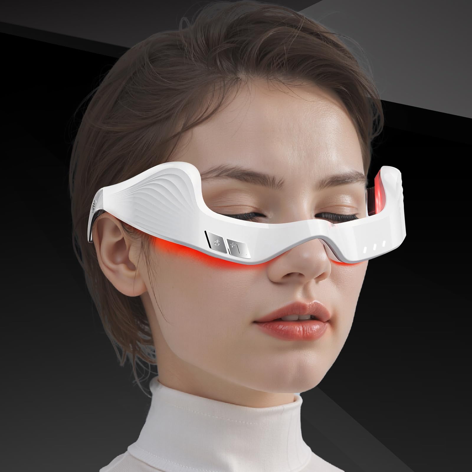 Under Eye Red Light Therapy Device, facial red light therapy for reducing dark circles and puffiness, smoothing fine lines, eye massager with glasses strap (Milky)