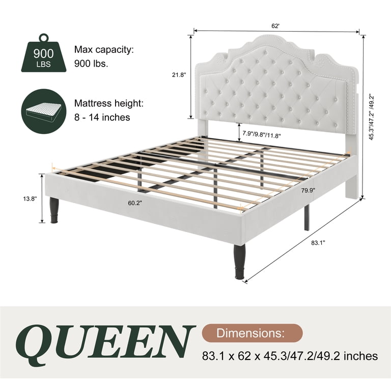Amolife Queen Bed Frame with Adjustable Crown Headboard photo 4