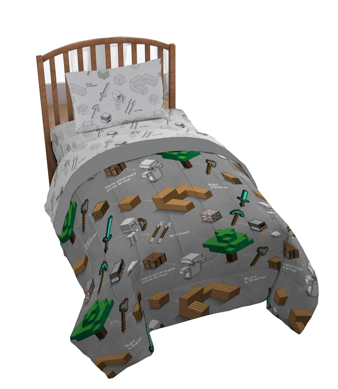 Minecraft Ensemble de literie 4 Pièces pour lit 1 place + En prime un sac.