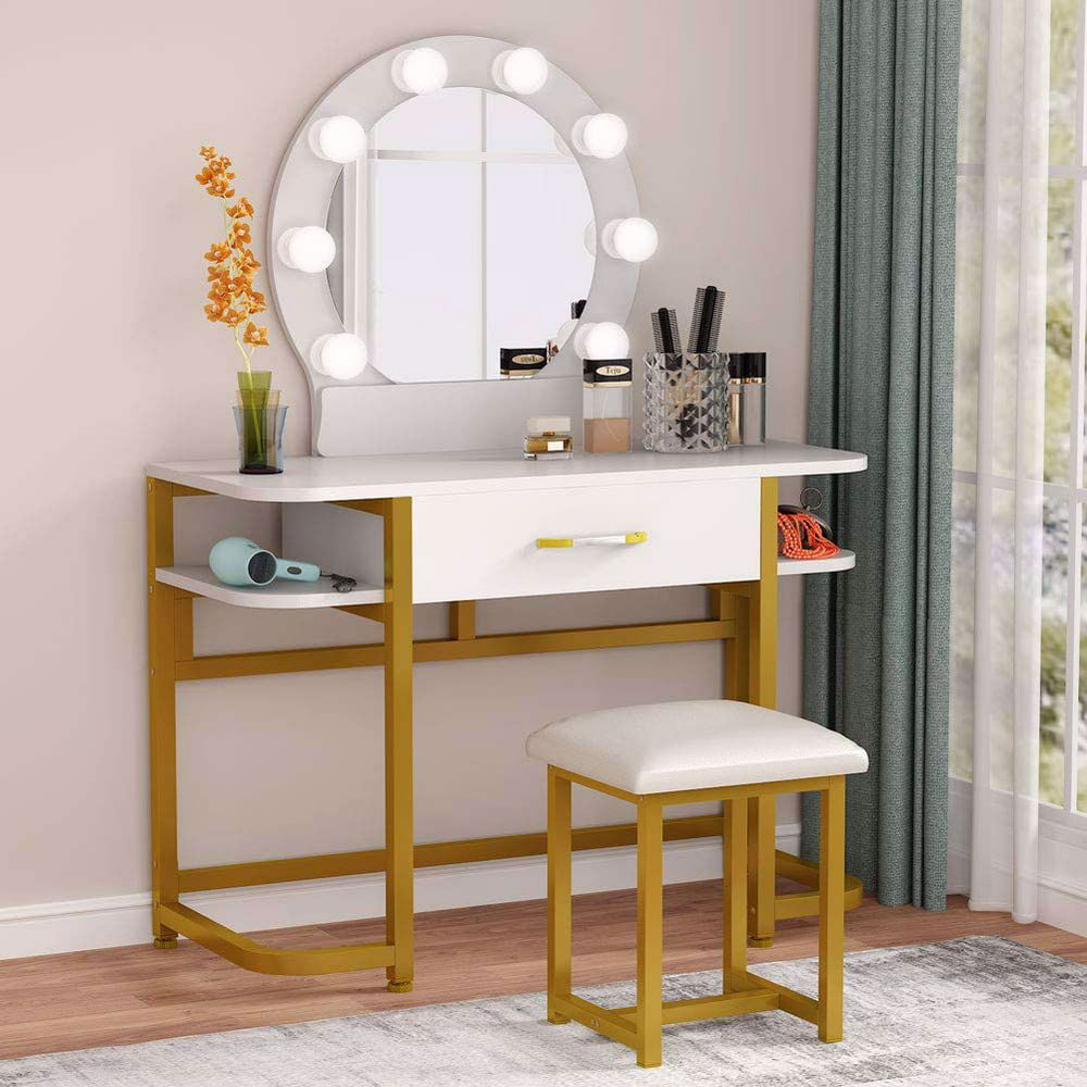 Tribesigns Vanity Table Set with Lighted Mirror & Cushion Stool, Makeup ...