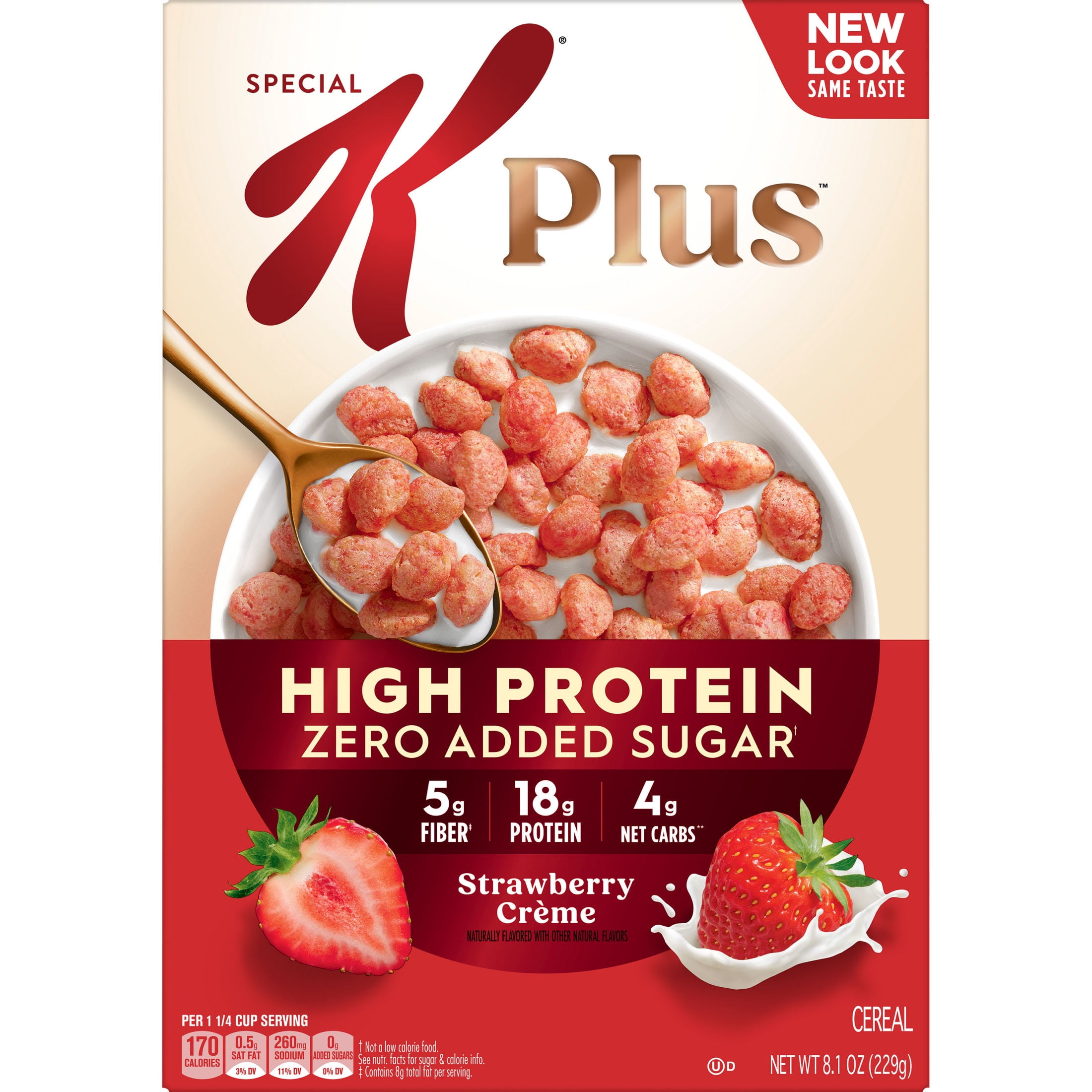 Kellogg's Special K Plus Strawberry Creme High Protein Zero Added Sugar Cereal, Protein Breakfast, 8.1 oz