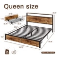thumbnail image 2 of Bolvdo Queen Bed Frame with 2-Tier Storage Headboard, Metal Bed Frame with Storage Drawers & Built-in Charging Station & LED, Noise-Free, No Box Spring Needed, Easy Assembly, Retro Brown, 2 of 8