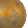 thumbnail image 3 of Vickerman 6" Gold Matte Ball with Glitter Diamond Pattern. Add variety and sparkle to your holiday arrangement with this matte ornament that features a glitter pattern. Includes 3 pieces per bag. Made, 3 of 5