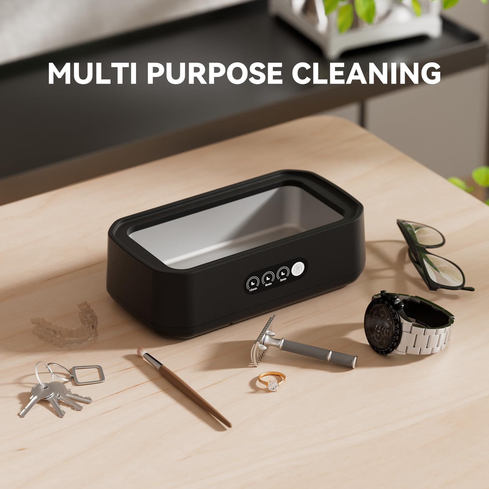Ultrasonic Jewelry Cleaner, 50KHz Cleaner Machine with 3 Timer Modes, 22oz 304 Stainless Steel Tank, Sonic Machine for All Jewelry Glasses Rings Coin Retainers Watch Strap Dentures, Black