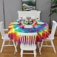 thumbnail image 2 of Colorful Tie Dye Star Mandala Pattern Round Tablecloth 60"x60",Wrinkle Wipeable Table Cloth for Kitchen Dining Room Picnic Patio Party, 2 of 6