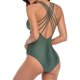 thumbnail image 4 of Mujeres Bikini de Corte Alto Color Sólido V-Cuello Almohadilla de Pecho, sin Soporte de Acero Sexy Correa sin Espalda, 4 of 8
