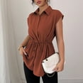 thumbnail image 6 of Stichou Women's 2026 Elegant Sleeveless Shirts Collared Spring Summer Button Down Tie Front Tunic Top Work Peplum Blouse Brown S, 6 of 7