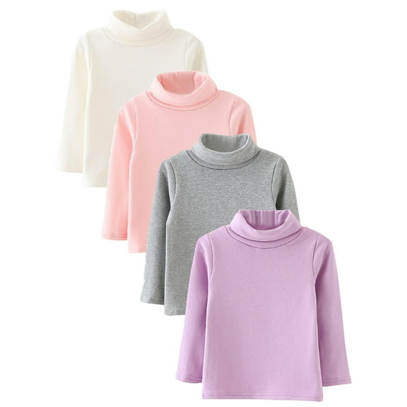 SYNPOS Kids Baby Girls Solid Turtleneck T-Shirt Tops Long Sleeve Clothes Baby Kid Pullover Sweater 0-4T