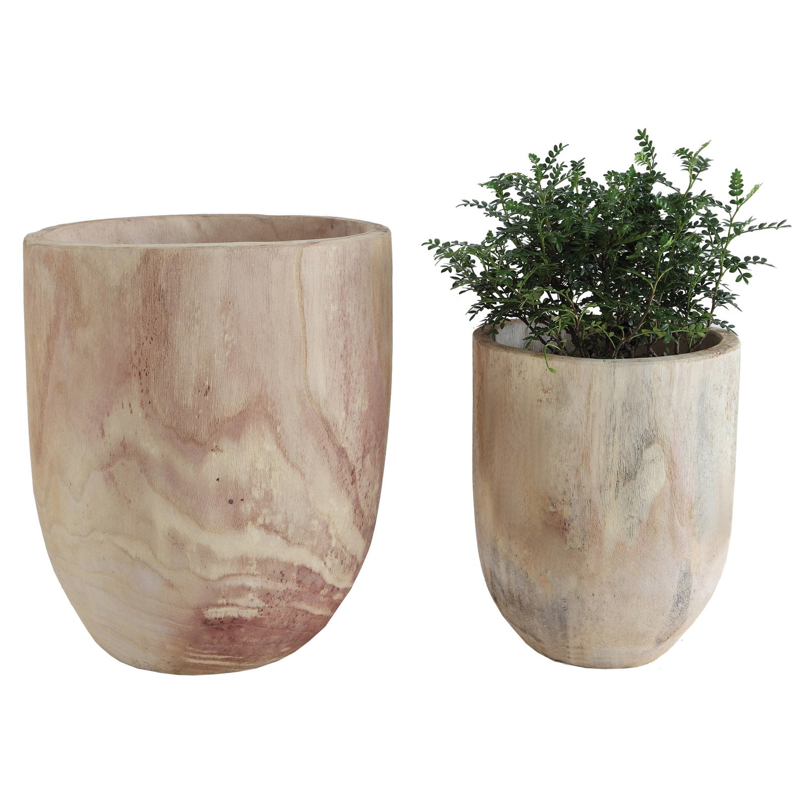 Storied Home Round Paulownia Wood Pots (S-2 13-1/2&#34;) Handmade, Rust-Resistant, Indoor &#38; Outdoor Use