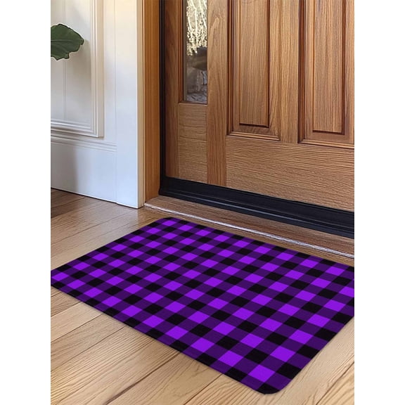 Black Purple Plaid Door Mat Indoor Outdoor Entrance, Non Slip Rug for Kitchen Bathroom Entryway Rug, Farmhouse Simple Buffalo Checked Washable Doormat Floor Mat for Office Home Decor 24x36 Inch