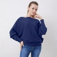 thumbnail image 2 of UJNDER Fashion Off The Shoulder Bat Sleeve Long Sleeve Pullover Sweater for Women Blue One Size, 2 of 5