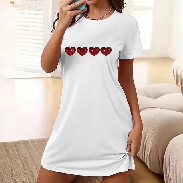 Camisón corto de talla grande para mujer, camisón de manga corta con estampado de pecho a la moda, camisón para mujer