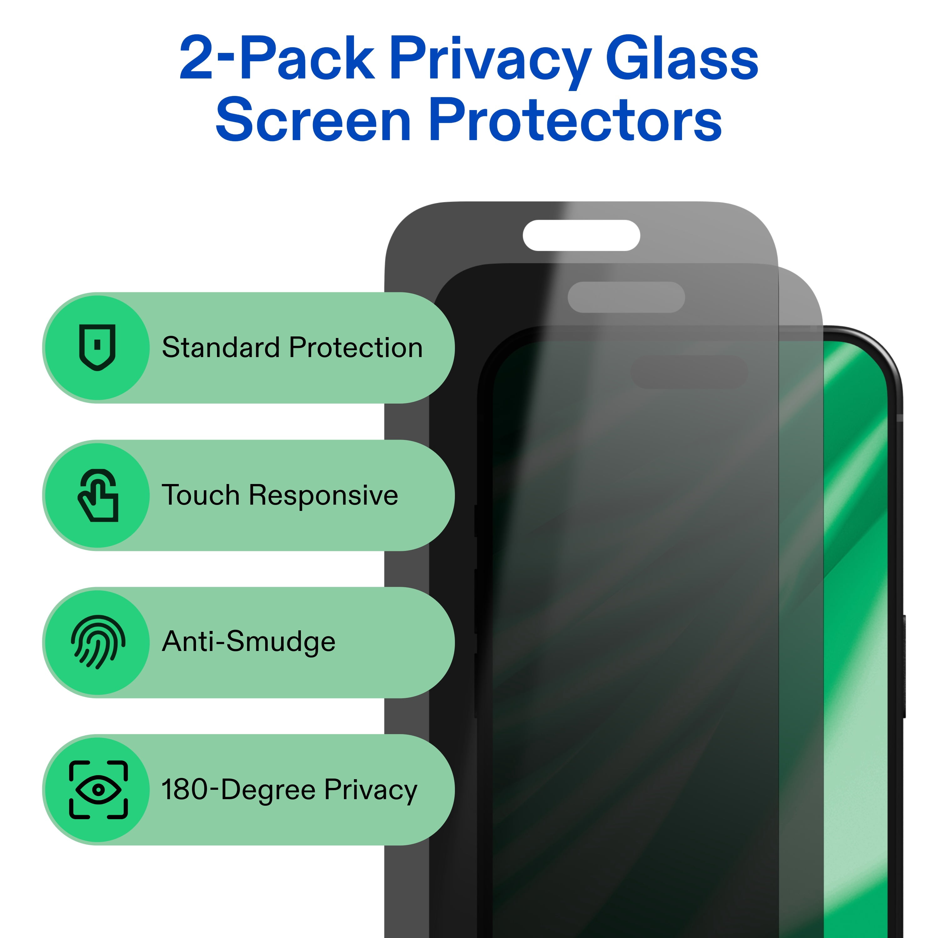 onn iPhone 18 Pro 2-Pack Privacy Glass Screen Protector with Camera Glass and Easy Installation Frame