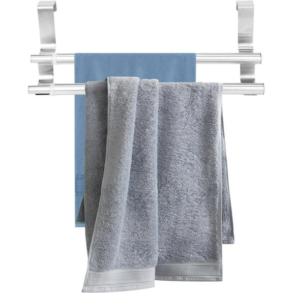 GIXUSIL 2 Tier Stainless Steel Retractable Over Towel Rack Bath Towel Rack Bedroom Towel Shelf (40cm Retractable Double Pole)Silver