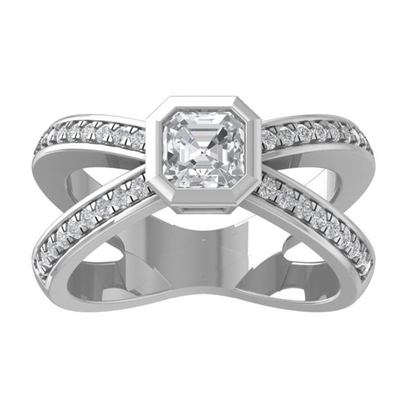 ARAIYA FINE JEWELRY 10K White Gold Round and asscher shape Diamond Engagement Ring (1 1/4 cttw, I2-I3 Clarity, I-J Color) Size 5