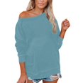 thumbnail image 2 of Hauts pour Femmes T-Shirts Dames Liquidation Blouses d'Été Mode Grande Taille Uni Col Rond Ample Manches Longues Rouge m, 2 of 6