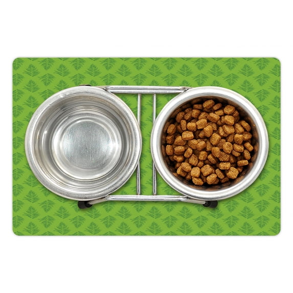 Fern Pet Mat for Food and Water, Botanic Composition in Green Shades Leaves of Hawaiian Jungles Summer Flora, Non-Slip Rubber Mat for Dogs and Cats, 18" X 12", by Ambesonne