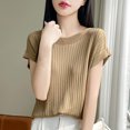 thumbnail image 2 of OSOLU Solid Color Loose Fit Ice Silk Knit T-Shirt Tshirts Tee For Women One Shoulder Design Short Sleeve Casual Tops Lightweight Basic Tee Fashionable Dailywear, 2 of 4