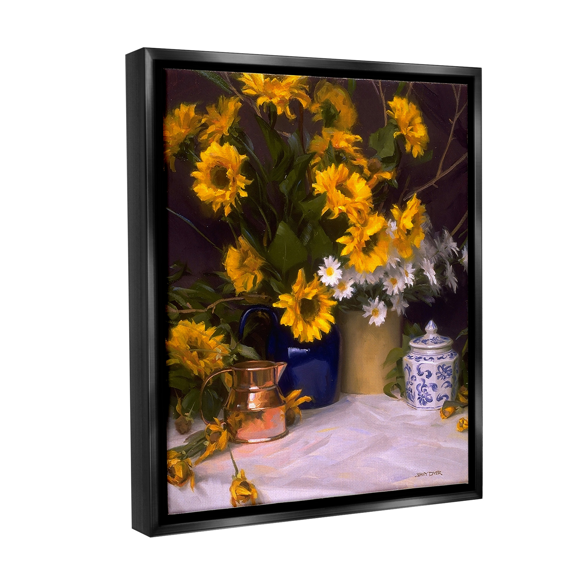 Stupell Industries Classic Floral Still Life Botanical & Floral Painting Black Floater Framed Canvas Art Print Wall Art, 17 x 21