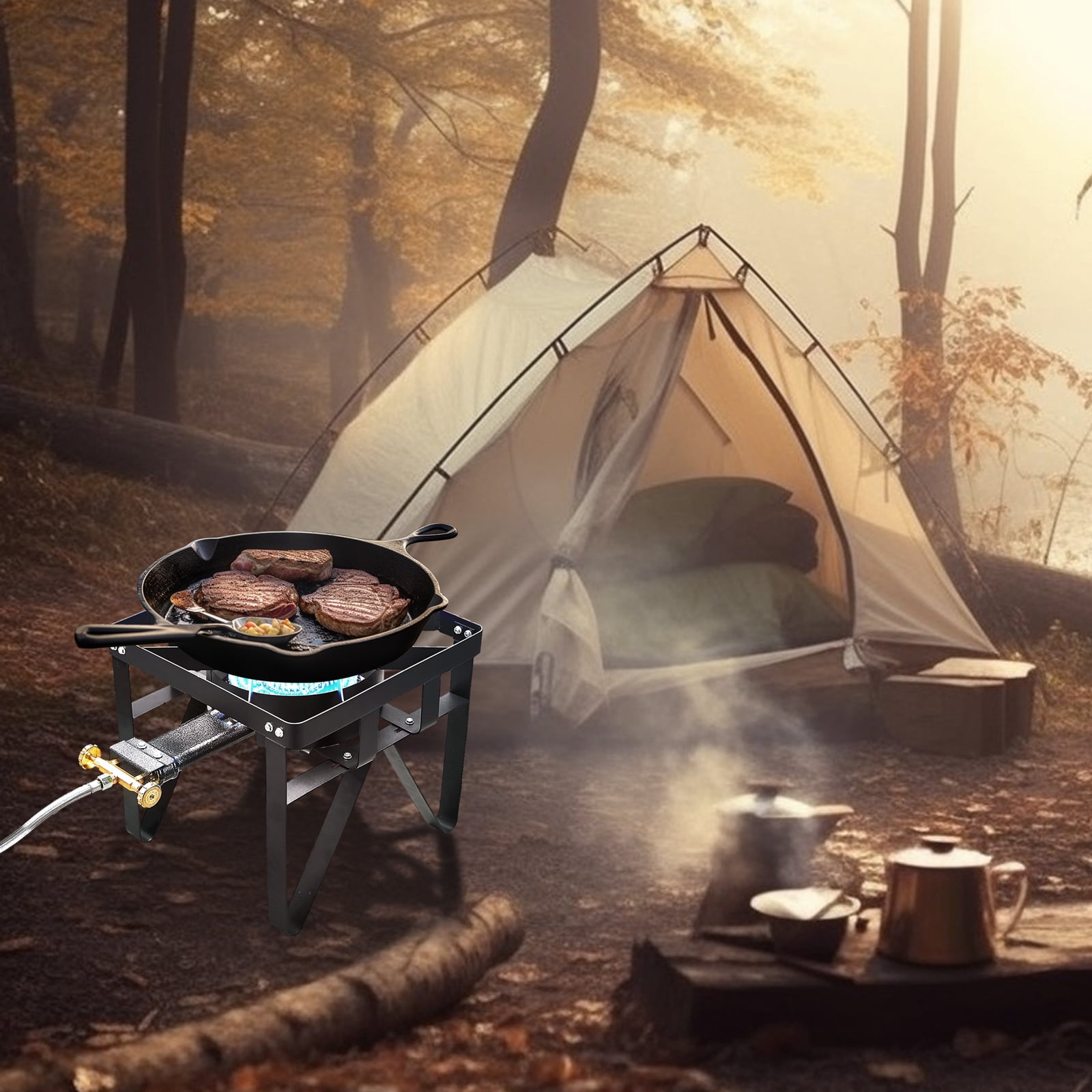 Vivicreate 185000 BTU camping outdoor cast iron party camp garden stove grill propane gas burner include CSA listed regulator and gas pipe