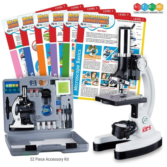 AmScope-Kids 120X-1200X Portable Educational LED Microscope Kit with Experiment Cards - Metal Arm