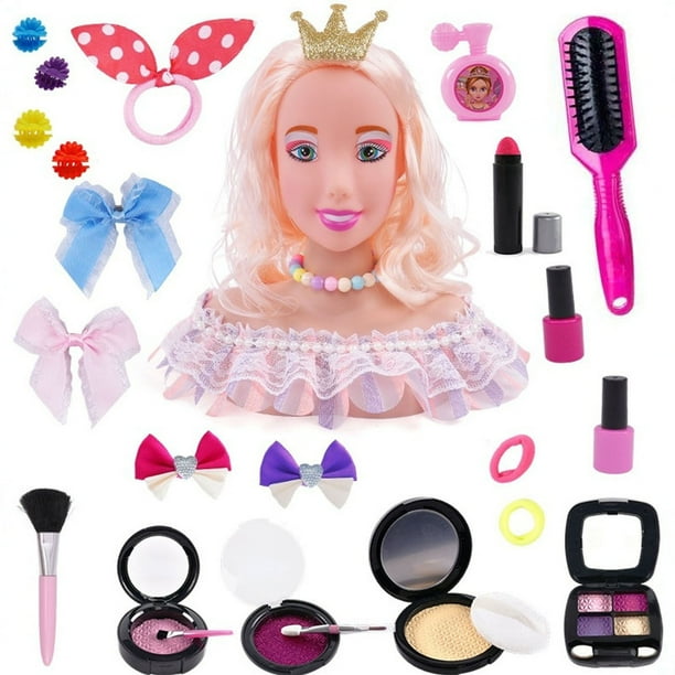 Cabeza de muñeca de lujo para peinar con accesorios de maquillaje | Juego de simulación de peluquería para niñas | Juguete de peluquería suave con peine y secador