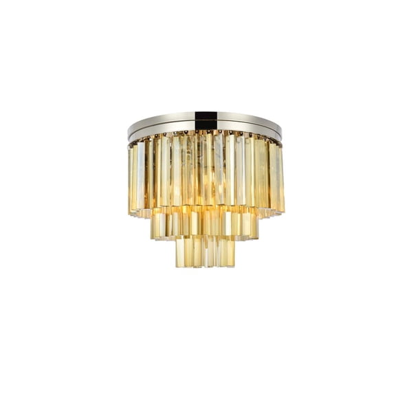 Urban Classic Sydney 9 light polished nickel Flush Mount Golden Teak (Smoky) Royal Cut Crystal