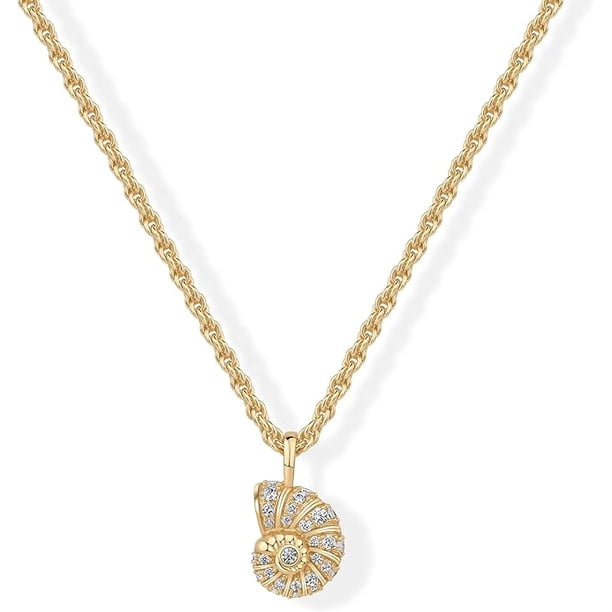 14K Gold Plated Dainty Statement Pendant Necklaces for Women - Hammered Circle Beachy Summer Conch Seashell Pendants - Knit Tightened Rope Chain Necklace