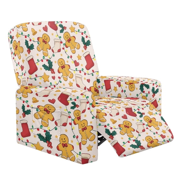 Kuiaobaty Gingerbread Man Pattern Reclining Slipcover Christmas Easy Replacement Recliner Couch Cover Breathable Recliner Chair Cover Reclining Sofa Slipcover with Elastic Bottom for Pets