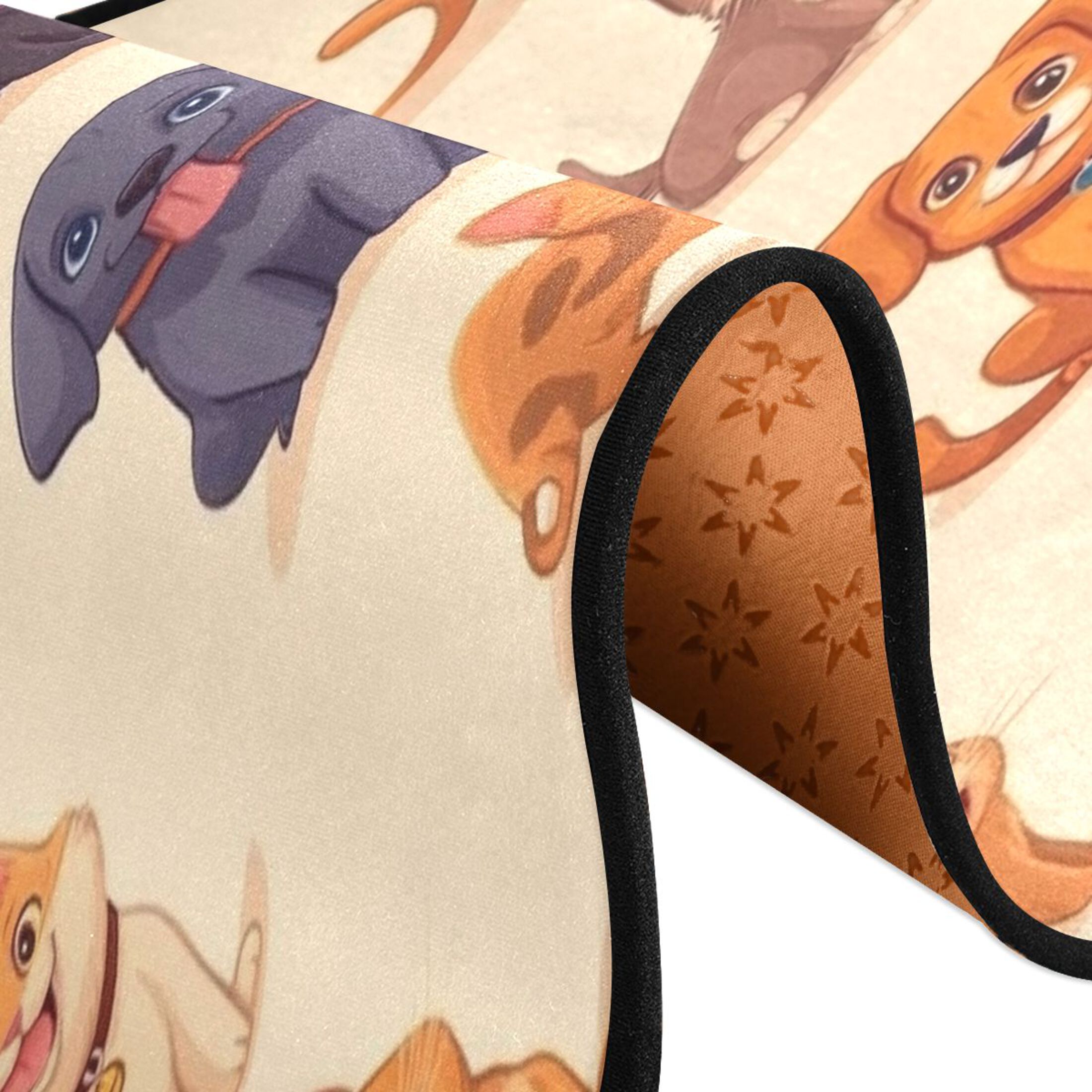 Cartoon Cats and Dogs Pattern 72x24" Runner Rug, Non-Slip Memory Foam Cushion, Anti-Crease for Hallways and Bedrooms