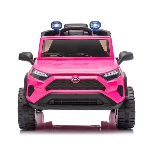 12V Licensed Toyota RAV4 Ride on Truck Car w/Parents Control,Four-wheel Suspension,LED Headlights&Roof Spotlights,Bluetooth,Music,USB,For Toddler 2-4, Pink