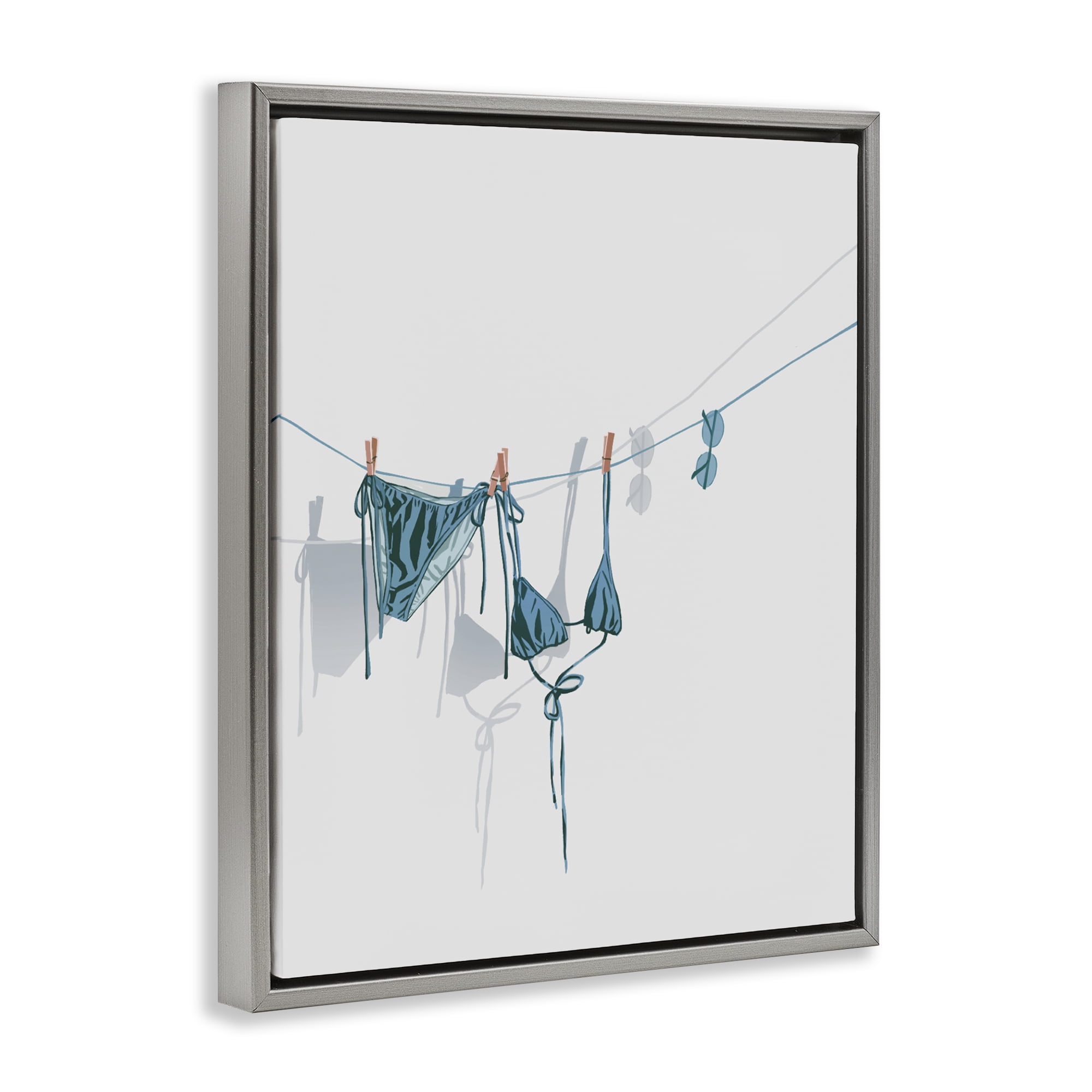 Stupell Industries Teal Bikini on Clothesline Gray Framed Floater Canvas Wall Art, design by Ziwei Li