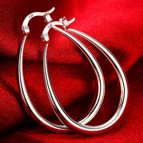 Sterling Silver U-Shape Big Hoop Earrings