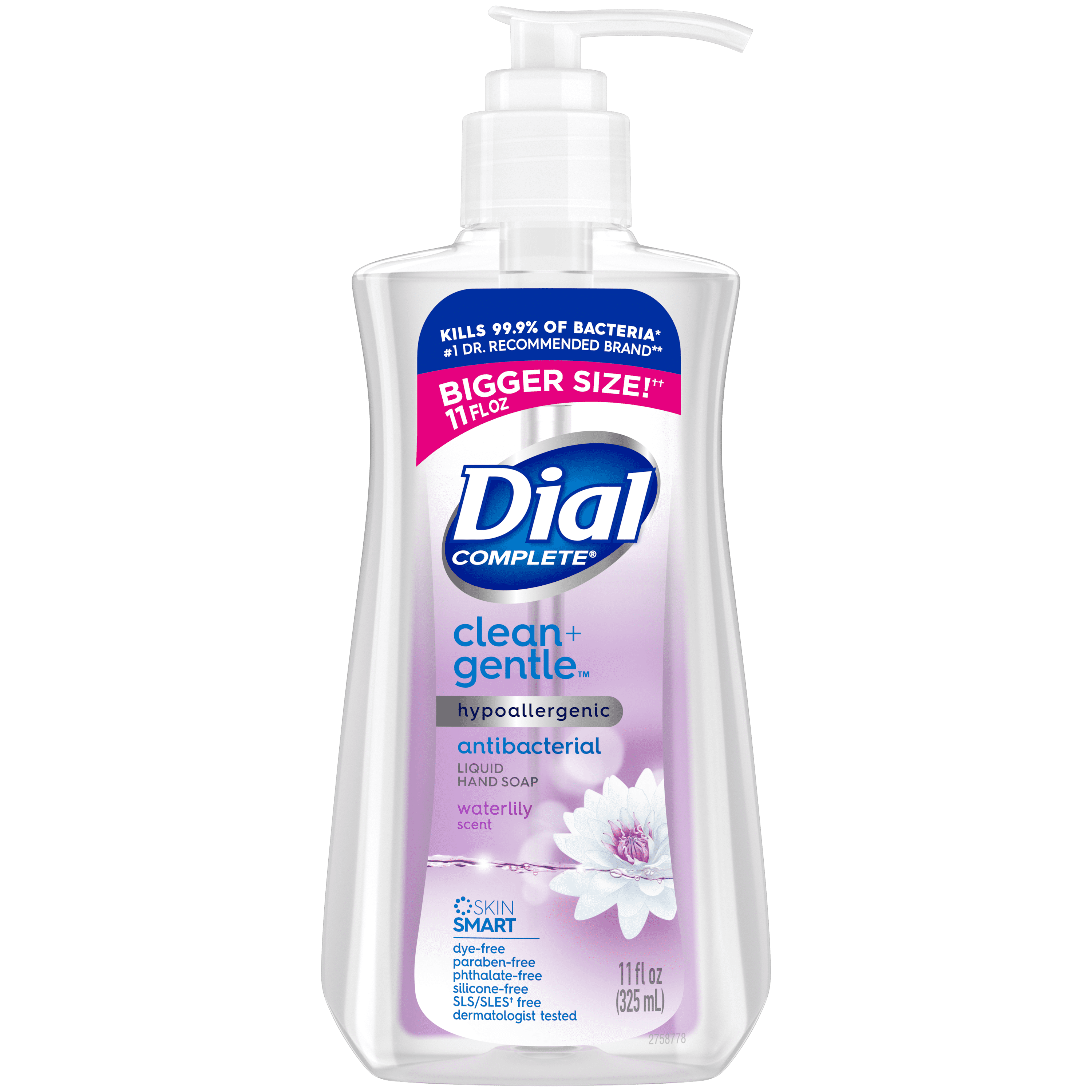 Dial Complete Clean + Gentle Antibacterial Liquid Hand Soap, Waterlily, 11 fl oz