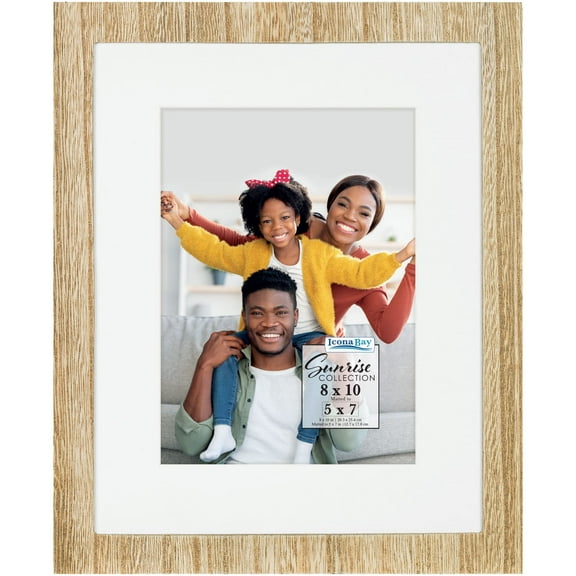 Icona Bay 8x10 Ash Brown Solid One-Piece Picture Frame W/ Mat for 5x7, Painted Solid One-Piece Wood Composite, Sunrise Tabletop or Wall Mounted Frames