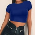 thumbnail image 2 of ZJXFGS Black Crop Top, , Women's Round Neck Summer Solid Color Short T Shirt, T Shirts for WomenBlueXL, 2 of 5