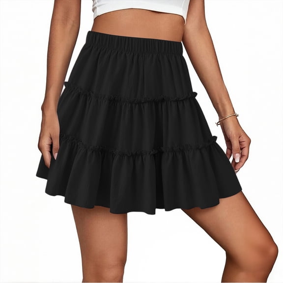 Dxzfnsa Flowy Shorts for Women Lightweight Boho Ruffled Tiered Skorts Women's Casual High Waist Solid Color Mini Skirts Loose Tennis Golf Comfy Shorts