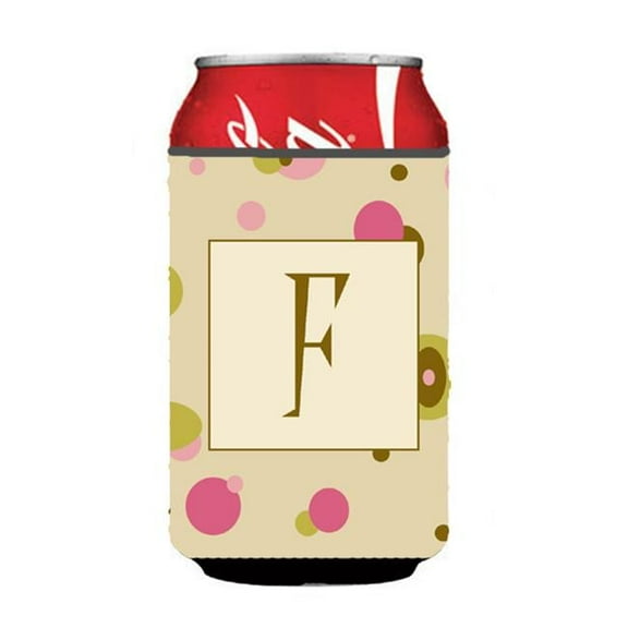 Letter F Initial Monogram - Tan Dots Can or Bottle Hugger