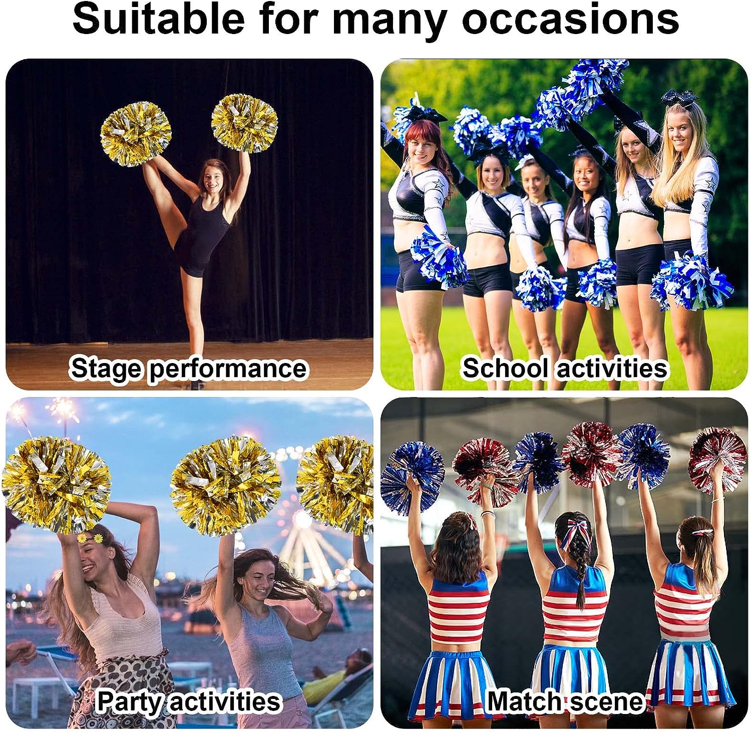 LINLIN Pom Poms Cheerleader 2 Pieces Metallic Cheerleading Pompons Flower Ball, Aerobics Cheerleading Pom Poms, for Sports Dance Cheerleading Pompons Plastic
