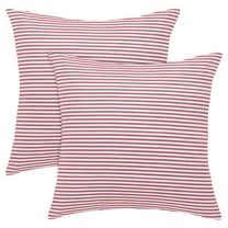 REGALWOVEN Farmhouse Striped Throw Pillow Cover Cotton Linen Stripe Cushion Case Pack of 2 Red/White 18x18