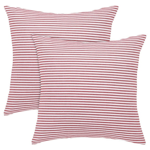 REGALWOVEN Farmhouse Striped Throw Pillow Cover Cotton Linen Stripe Cushion Case Pack of 2 Red/White 18x18